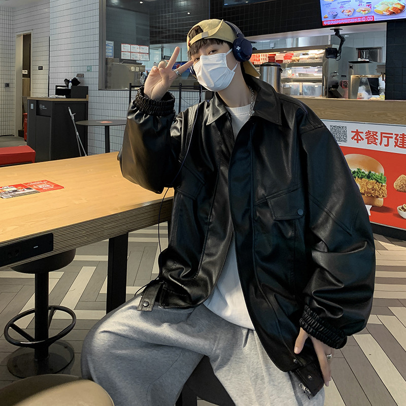 Σακάκι από ψεύτικο δέρμα Ανδρικό φθινοπωρινό Ανδρικό χιπ χοπ μπουφάν PU Faux δερμάτινο ανδρικό oversize Streetwear Κορεατικά σακάκια μόδας Παλτό B43
