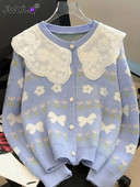 Κορεάτικη ζακέτα εκτύπωσης γιακά Peter Pan Sweet Γυναικεία απλή μακρυμάνικη γυναικεία ενδυμασία Νέο casual φαρδύ πουλόβερ