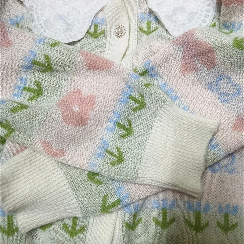 Κορεάτικη ζακέτα εκτύπωσης γιακά Peter Pan Sweet Γυναικεία απλή μακρυμάνικη γυναικεία ενδυμασία Νέο casual φαρδύ πουλόβερ