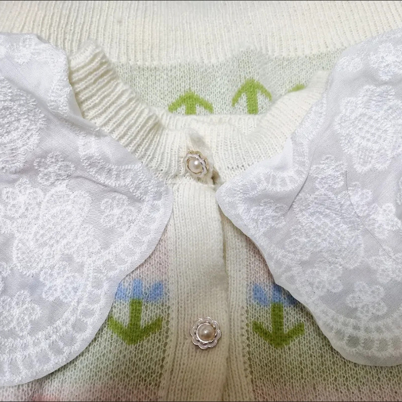 Κορεάτικη ζακέτα εκτύπωσης γιακά Peter Pan Sweet Γυναικεία απλή μακρυμάνικη γυναικεία ενδυμασία Νέο casual φαρδύ πουλόβερ