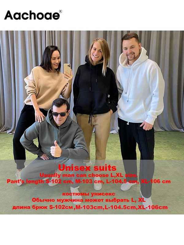 Aachoae Γυναικεία φούτερ με κουκούλα φλις 100% βαμβακερή αθλητική φόρμα 2022 Χειμώνας Ιαπωνικό Casual Loose Jumper