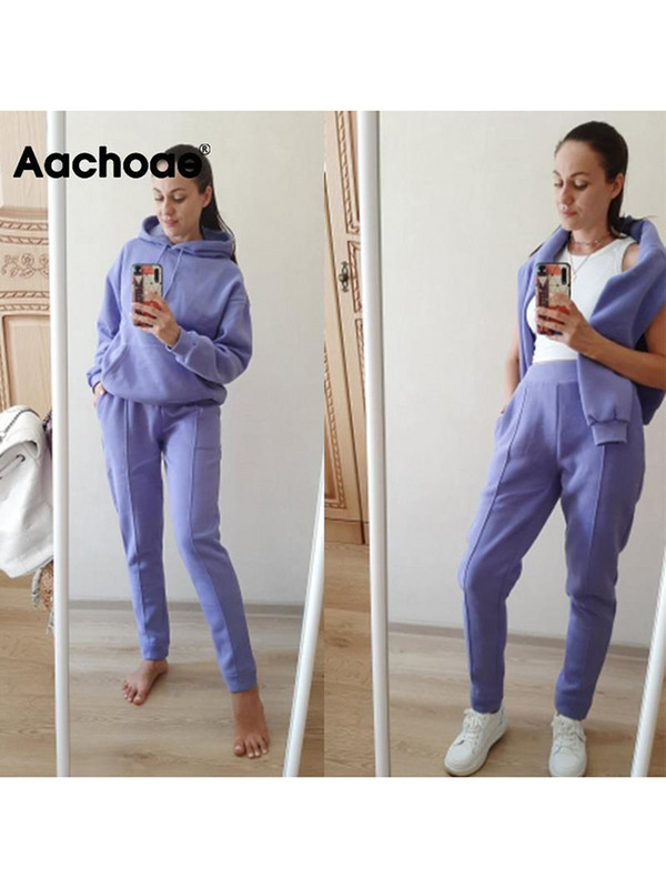 Aachoae Γυναικεία φούτερ με κουκούλα φλις 100% βαμβακερή αθλητική φόρμα 2022 Χειμώνας Ιαπωνικό Casual Loose Jumper