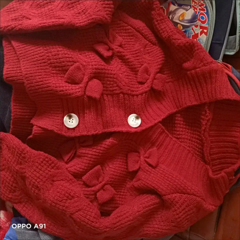 Κορεάτικο Γλυκό φιόγκο με λαιμόκοψη V μακρυμάνικο πλεκτό πουλόβερ Φθινοπωρινό Χειμώνα χαλαρό γυναικείο πουλόβερ Cropped πουλόβερ Streetwear μπλούζες ζακέτα