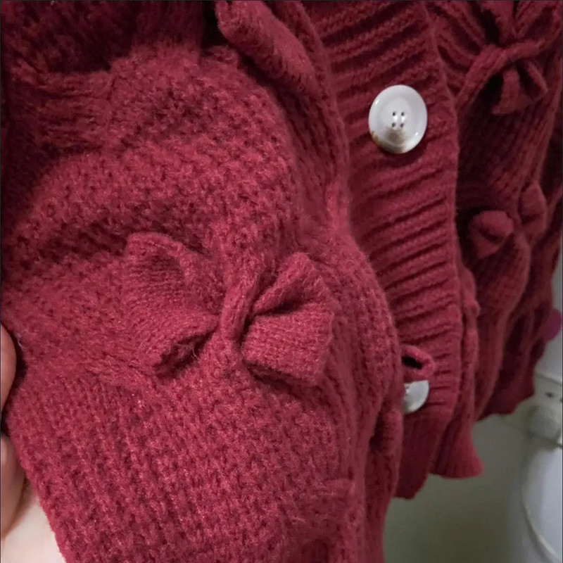 Κορεάτικο Γλυκό φιόγκο με λαιμόκοψη V μακρυμάνικο πλεκτό πουλόβερ Φθινοπωρινό Χειμώνα χαλαρό γυναικείο πουλόβερ Cropped πουλόβερ Streetwear μπλούζες ζακέτα