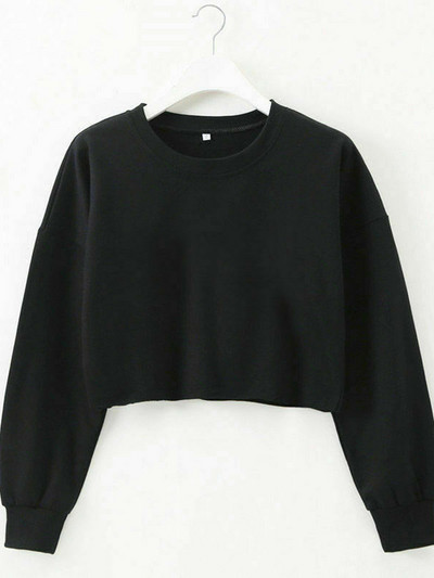 Μόδα γυναικεία casual μακρυμάνικη μονόχρωμη μπλούζα πουλόβερ, καλοκαιρινό φθινόπωρο, casual αθλητικά ρούχα Crop Loose παλτό πουλόβερ