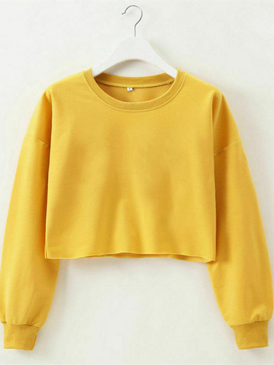 Μόδα γυναικεία casual μακρυμάνικη μονόχρωμη μπλούζα πουλόβερ, καλοκαιρινό φθινόπωρο, casual αθλητικά ρούχα Crop Loose παλτό πουλόβερ