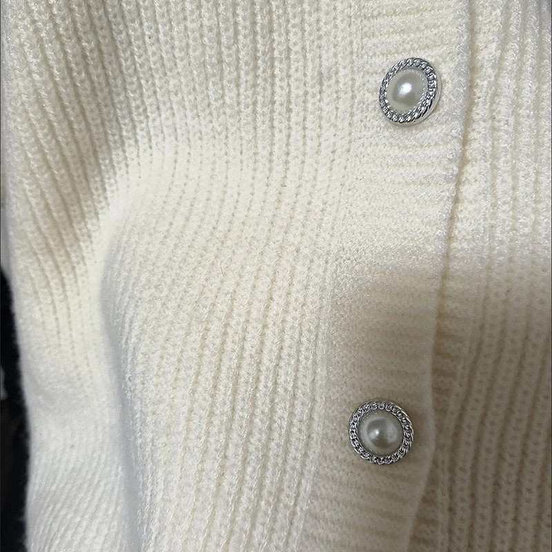 Κορεάτικο Sweet Peter Pan γιακά με μονόστομο μαργαριταρένιο κουμπιά Γυναικεία ζακέτα Φθινοπωρινό Χειμώνα Χαλαρά μακρυμάνικα πλεκτά μπλουζάκια