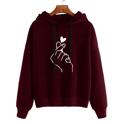 Korean Fashion Hoodie For Women Hand Heart Graphic Sweatshirt Hooded Pullover Loose Long Sleeve Top Women Autumn Clothes 2023