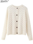 Zevity ΝΕΑ Γυναικεία Μόδα O λαιμόκοψη Πλεκτό πουλόβερ με βελονάκι Γυναικείο κομψό μακρυμάνικο ζακέτα με κουμπιά παλτό CT5193