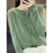 Μακρυμάνικο γυναικείο πλεκτό πλεκτό κασμίρ 100% αγνό μαλλί Merino Άνοιξη φθινοπωρινό μπλουζάκι με λαιμόκοψη Ζακέτα πουλόβερ