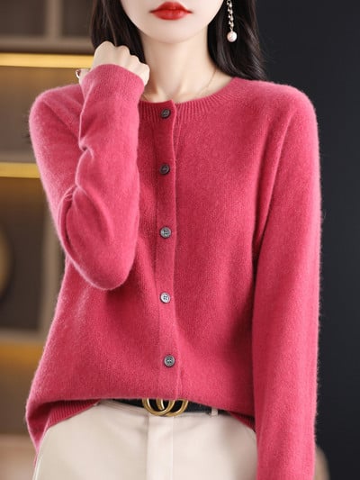 Μακρυμάνικο γυναικείο πλεκτό πλεκτό κασμίρ 100% αγνό μαλλί Merino Άνοιξη φθινοπωρινό μπλουζάκι με λαιμόκοψη Ζακέτα πουλόβερ