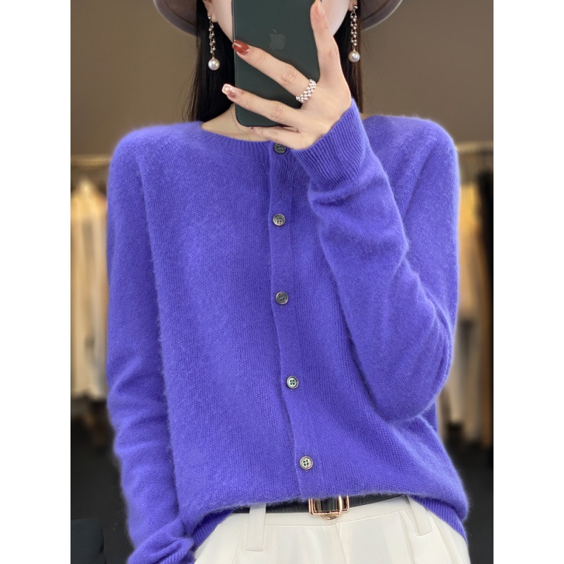 Μακρυμάνικο γυναικείο πλεκτό πλεκτό κασμίρ 100% αγνό μαλλί Merino Άνοιξη φθινοπωρινό μπλουζάκι με λαιμόκοψη Ζακέτα πουλόβερ