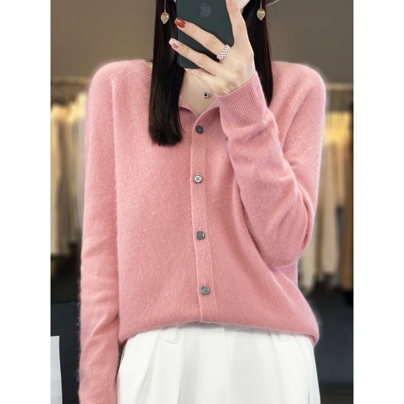 Μακρυμάνικο γυναικείο πλεκτό πλεκτό κασμίρ 100% αγνό μαλλί Merino Άνοιξη φθινοπωρινό μπλουζάκι με λαιμόκοψη Ζακέτα πουλόβερ