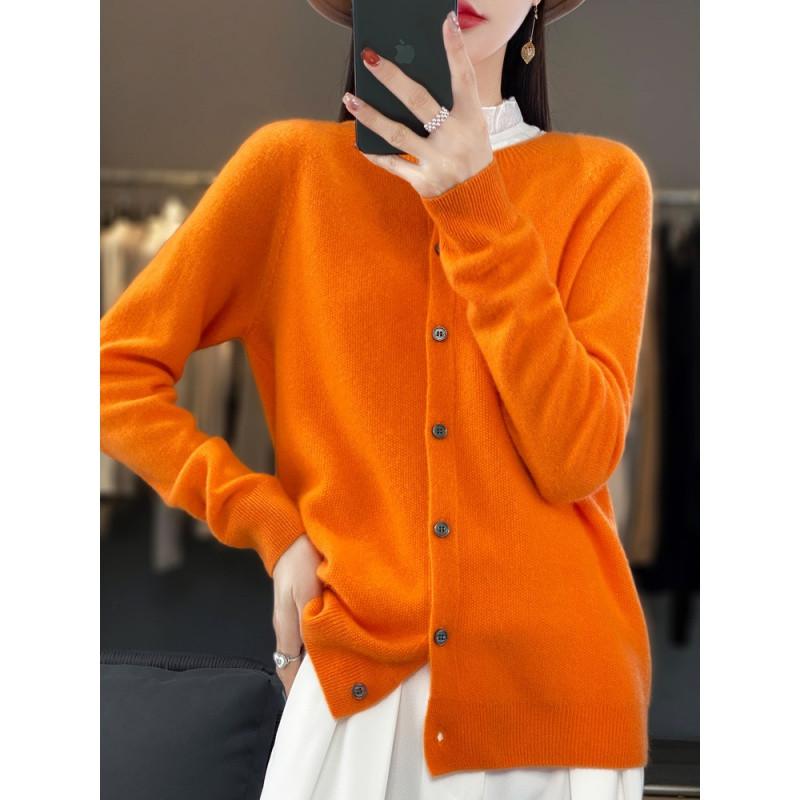 Μακρυμάνικο γυναικείο πλεκτό πλεκτό κασμίρ 100% αγνό μαλλί Merino Άνοιξη φθινοπωρινό μπλουζάκι με λαιμόκοψη Ζακέτα πουλόβερ