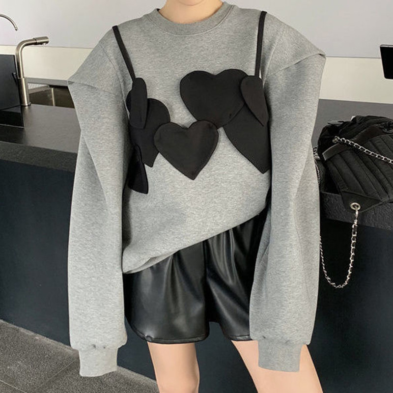 Χαλαρή στρογγυλή λαιμόκοψη μακρυμάνικο πουλόβερ με κουκούλα για γυναίκες την άνοιξη και το φθινόπωρο 2022 Φούτερ με κουκούλα Βαμβακερό harajuku