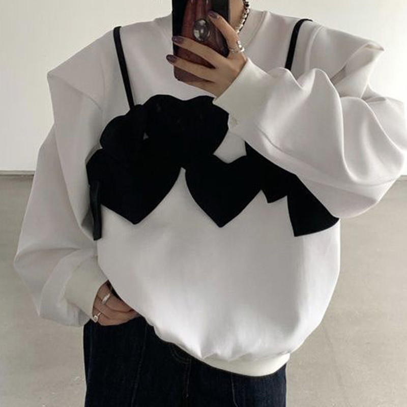 Χαλαρή στρογγυλή λαιμόκοψη μακρυμάνικο πουλόβερ με κουκούλα για γυναίκες την άνοιξη και το φθινόπωρο 2022 Φούτερ με κουκούλα Βαμβακερό harajuku