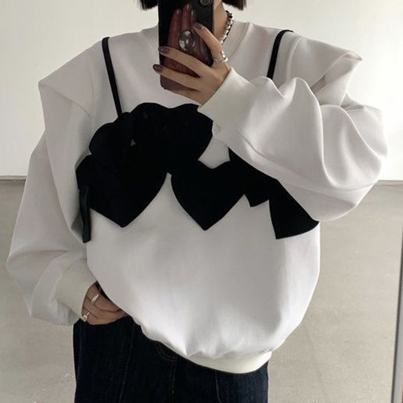 Χαλαρή στρογγυλή λαιμόκοψη μακρυμάνικο πουλόβερ με κουκούλα για γυναίκες την άνοιξη και το φθινόπωρο 2022 Φούτερ με κουκούλα Βαμβακερό harajuku