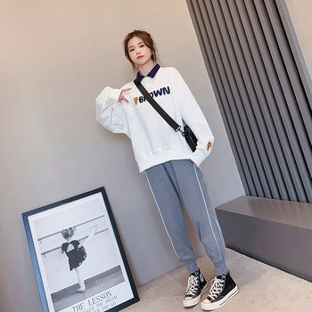 Дамски суитшърт Корейски стил с щампа на букви Огромен суичър Дамски пуловери с отложна яка Пуловери Свободни сладки горни дрехи