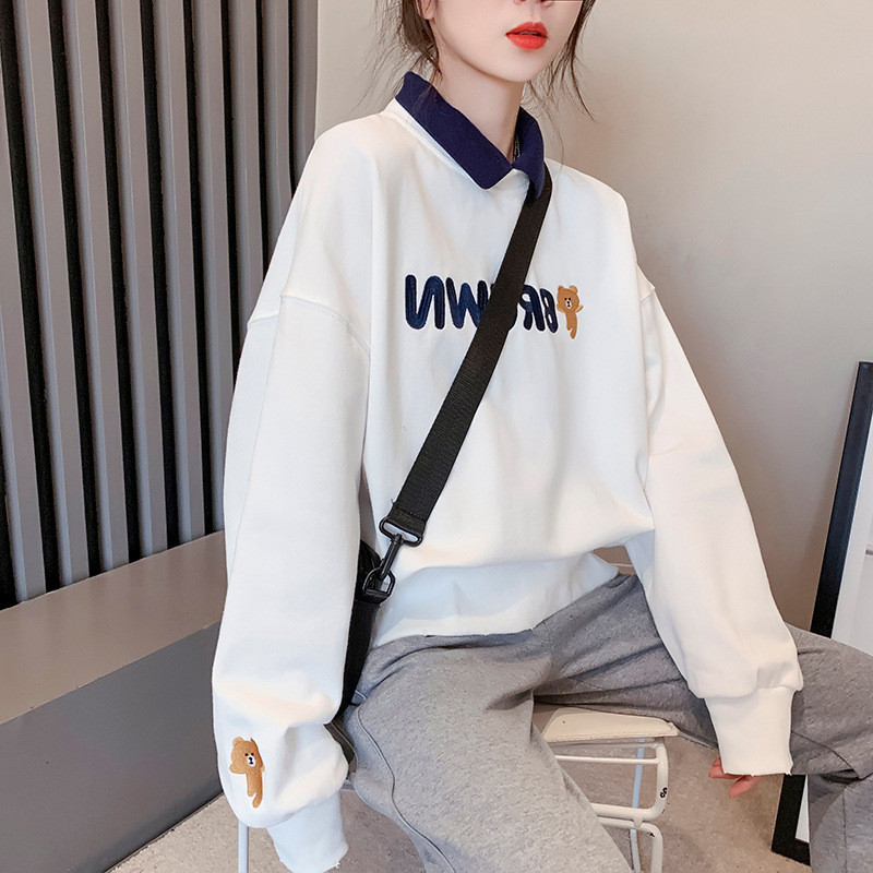 Γυναικείο φούτερ Κορεάτικου στυλ Εκτύπωση με γράμματα μεγάλου μεγέθους Γυναικείο φούτερ πουλόβερ με γυριστό γιακά Φαρδιά χαριτωμένα κορυφαία ρούχα