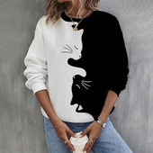 Kitten Naiste kapuutsid Sügis Uus Pullover Pusad Naiste Mood Vabaaja Naiste Kass Print Tops O Kaelus Lahedad puuvillased rõivad