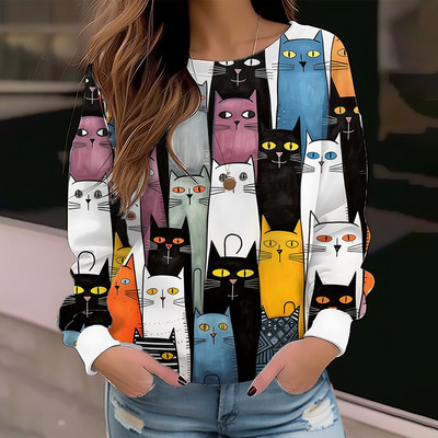 Kitten Naiste kapuutsid Sügis Uus Pullover Pusad Naiste Mood Vabaaja Naiste Kass Print Tops O Kaelus Lahedad puuvillased rõivad