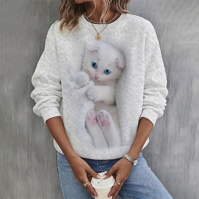Kitten Naiste kapuutsid Sügis Uus Pullover Pusad Naiste Mood Vabaaja Naiste Kass Print Tops O Kaelus Lahedad puuvillased rõivad
