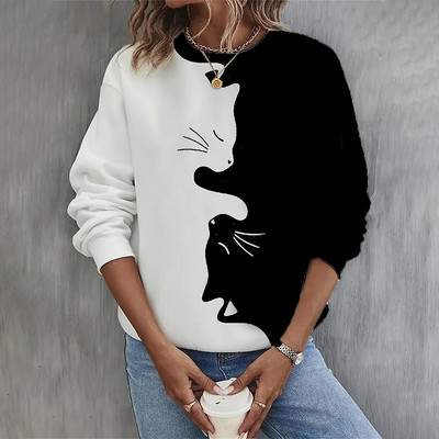 Kitten Naiste kapuutsid Sügis Uus Pullover Pusad Naiste Mood Vabaaja Naiste Kass Print Tops O Kaelus Lahedad puuvillased rõivad