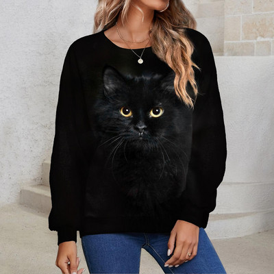 Kitten Naiste kapuutsid Sügis Uus Pullover Pusad Naiste Mood Vabaaja Naiste Kass Print Tops O Kaelus Lahedad puuvillased rõivad