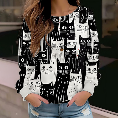 Kitten Naiste kapuutsid Sügis Uus Pullover Pusad Naiste Mood Vabaaja Naiste Kass Print Tops O Kaelus Lahedad puuvillased rõivad