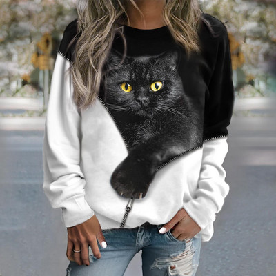 Kitten Naiste kapuutsid Sügis Uus Pullover Pusad Naiste Mood Vabaaja Naiste Kass Print Tops O Kaelus Lahedad puuvillased rõivad