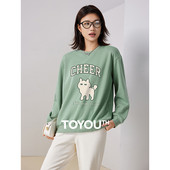 Γυναικεία βελούδινη μπλούζα Toyouth 2023 Χειμερινό μακρυμάνικο O λαιμό Φαρδιά φούτερ με κουκούλα με στάμπα γάτας Chic καφέ πράσινο κόκκινο πουλόβερ