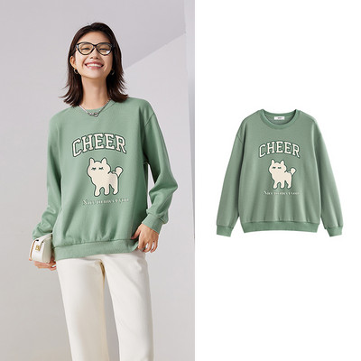 Γυναικεία βελούδινη μπλούζα Toyouth 2023 Χειμερινό μακρυμάνικο O λαιμό Φαρδιά φούτερ με κουκούλα με στάμπα γάτας Chic καφέ πράσινο κόκκινο πουλόβερ