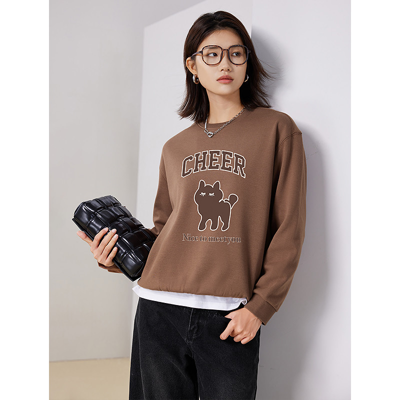 Γυναικεία βελούδινη μπλούζα Toyouth 2023 Χειμερινό μακρυμάνικο O λαιμό Φαρδιά φούτερ με κουκούλα με στάμπα γάτας Chic καφέ πράσινο κόκκινο πουλόβερ