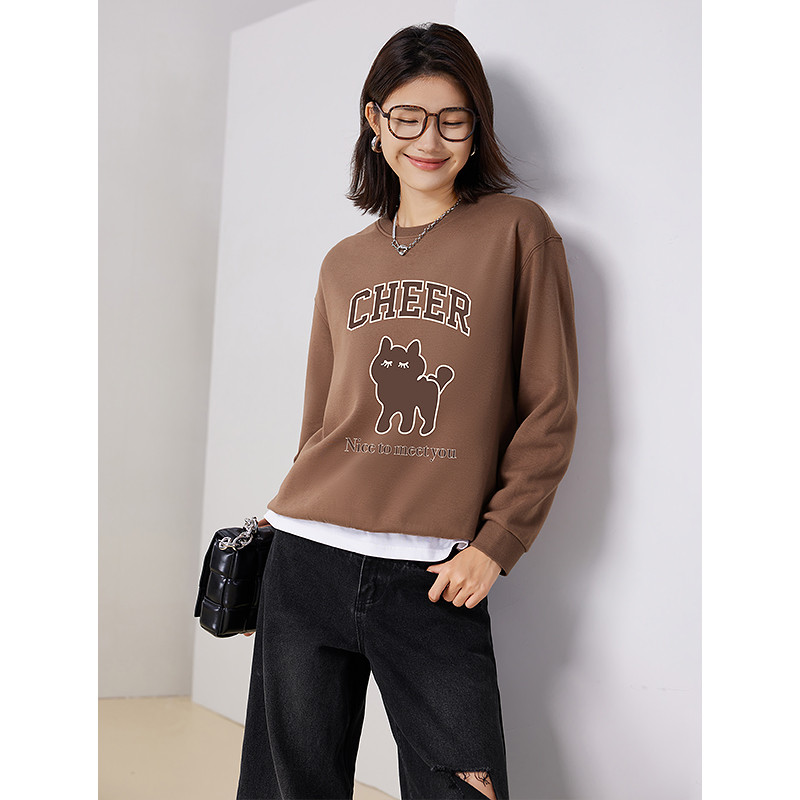 Γυναικεία βελούδινη μπλούζα Toyouth 2023 Χειμερινό μακρυμάνικο O λαιμό Φαρδιά φούτερ με κουκούλα με στάμπα γάτας Chic καφέ πράσινο κόκκινο πουλόβερ