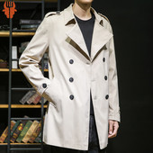 Καμπαρντίνα Ανδρική μακρυά χωρίς κουκούλα Ανδρική εγκοπή πέτο με διπλό στήθος μακριά καμπαρντίνα casual Peacoat Ελαφρύ Λεπτά φθινοπωρινά παλτό