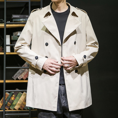 Καμπαρντίνα Ανδρική μακρυά χωρίς κουκούλα Ανδρική εγκοπή πέτο με διπλό στήθος μακριά καμπαρντίνα casual Peacoat Ελαφρύ Λεπτά φθινοπωρινά παλτό