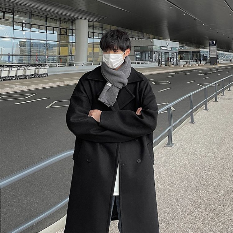 Zimski vuneni kaput srednje dužine iznad koljena, muški podebljani ovratnik odijela, vjetrovka s dvorednim kopčanjem, muška odjeća