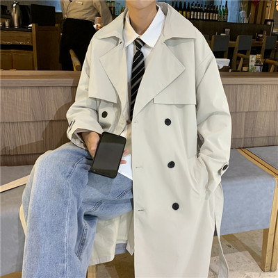 Trench Muškarci Opuštena ulična odjeća Zgodan oversize kaput Proljeće Jesen Usklađeni korejski stil Tinejdžeri Modni ležerni pojasi Jednobojni