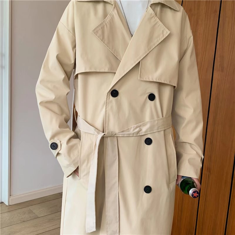 Trench Muškarci Opuštena ulična odjeća Zgodan oversize kaput Proljeće Jesen Usklađeni korejski stil Tinejdžeri Modni ležerni pojasi Jednobojni