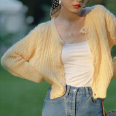 Sarebon πλεκτή ζακέτα για γυναίκες, μονόστηθο, φαρδιά πλεκτά μπλουζάκια, casual κίτρινο και λευκό, μακρυμάνικο πουλόβερ, Autu