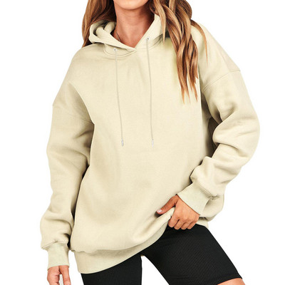 Γυναικείες μπλούζες με κουκούλα μεγάλου μεγέθους Fleece μονόχρωμες μπλούζες με κουκούλα casual μακρυμάνικο πουλόβερ υψηλής ποιότητας Φαρδιά φθινοπωρινά ρούχα 2023