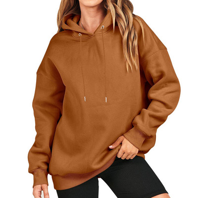 Γυναικείες μπλούζες με κουκούλα μεγάλου μεγέθους Fleece μονόχρωμες μπλούζες με κουκούλα casual μακρυμάνικο πουλόβερ υψηλής ποιότητας Φαρδιά φθινοπωρινά ρούχα 2023