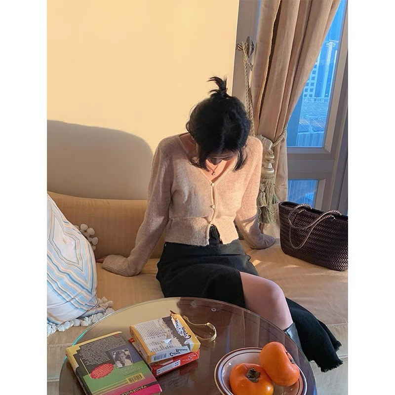 Sarebon-Ženski pleteni kardigan u korejskom stilu, uski džemperi, jednoredno kopčanje, proljeće, jesen