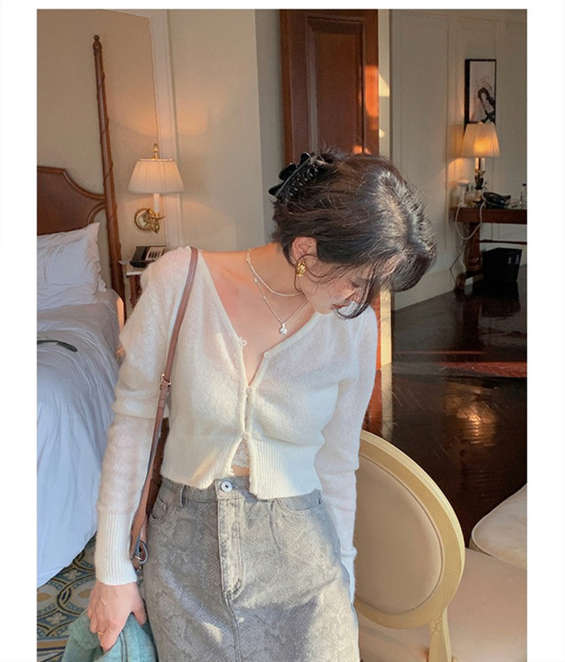 Sarebon-Ženski pleteni kardigan u korejskom stilu, uski džemperi, jednoredno kopčanje, proljeće, jesen