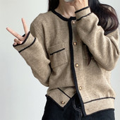 Sarebon-Μακρυμάνικο πλεκτό πουλόβερ για γυναίκες, ζακέτα μονόστομο, μικρό άρωμα, σχέδιο, 2023