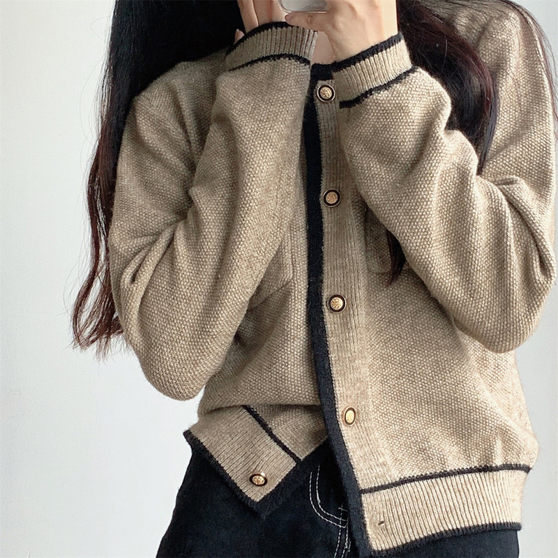 Sarebon-Μακρυμάνικο πλεκτό πουλόβερ για γυναίκες, ζακέτα μονόστομο, μικρό άρωμα, σχέδιο, 2023