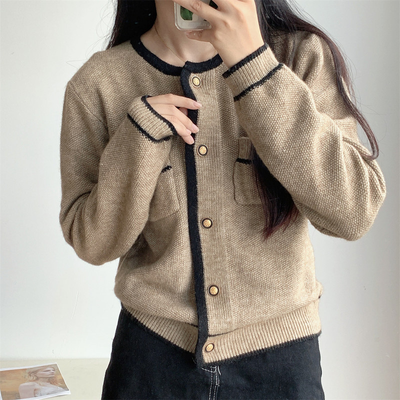 Sarebon-Μακρυμάνικο πλεκτό πουλόβερ για γυναίκες, ζακέτα μονόστομο, μικρό άρωμα, σχέδιο, 2023