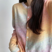 Sarebon-ženski široki kardigan s duginim O-izrezom, džemperi u boji slatkiša, džemperi u korejskom stilu, proljeće i jesen