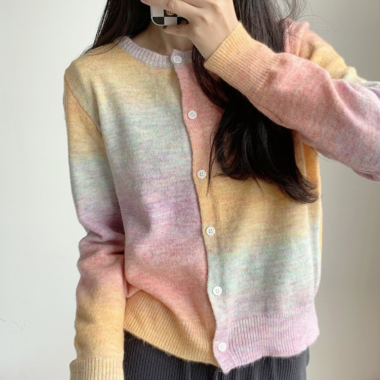 Sarebon-ženski široki kardigan s duginim O-izrezom, džemperi u boji slatkiša, džemperi u korejskom stilu, proljeće i jesen