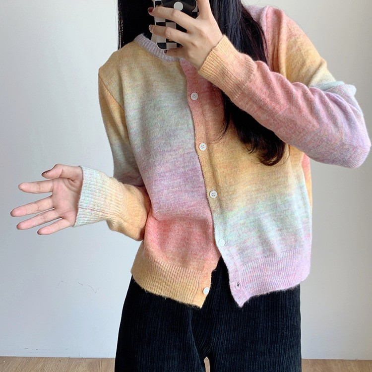 Sarebon-ženski široki kardigan s duginim O-izrezom, džemperi u boji slatkiša, džemperi u korejskom stilu, proljeće i jesen